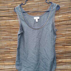 Ann Taylor Loft Silk Gray & Gold Tank Top - XS -Sleeveless Versatile Lightweight
